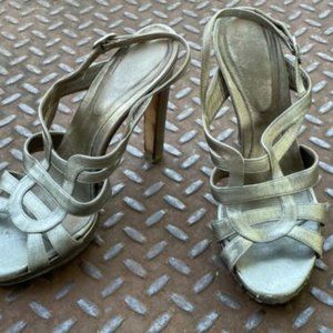 Sergio Rossi Women Heel Pump Sandal Silver Tone Leather Upper Shoes Size 36.5